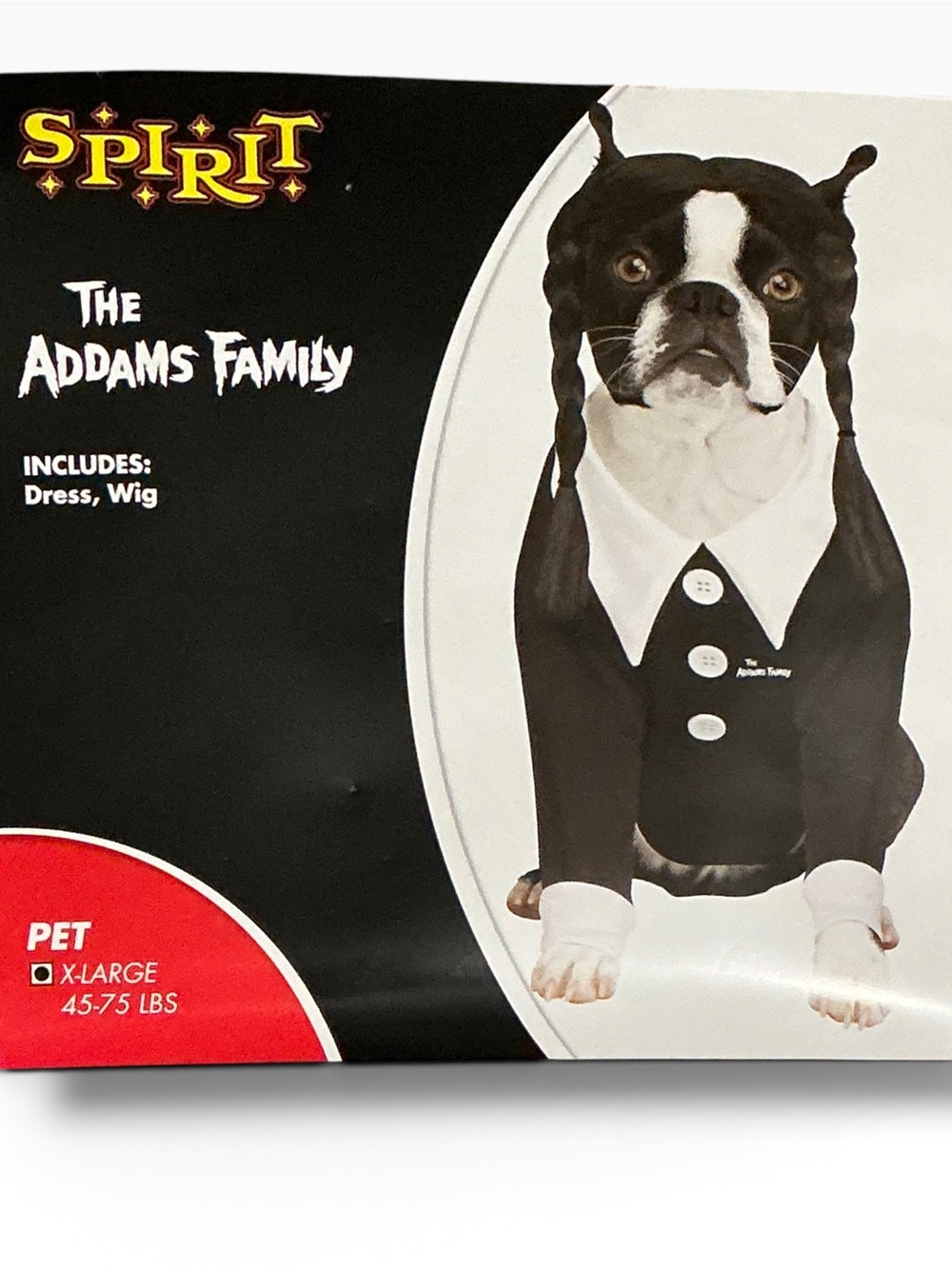 Spirit Addams Family Black & White Wednesday Adam’s Dog Costume with Braided Wig